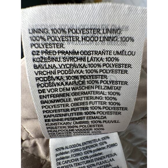 H&M Womans S Oversized Parka Hooded Long Barn Jacket Quilted Chore Coat Tan - Picture 9 of 9